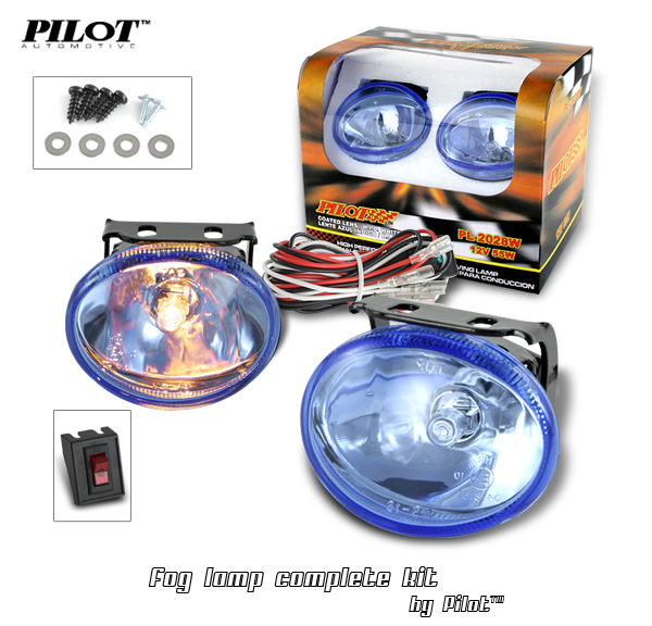 2 x Pilot Oval Universal Blue Lens Fog Lights Kit with Light Bulbs