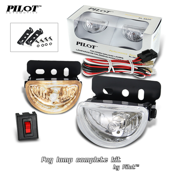 2 x Pilot Universal Clear Lens Fog Lights Kit with Light Bulbs